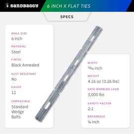 Sandbaggy 6" X Flat Ties for Concrete Forms - 11 Gauge Steel - Wall Ties Compatible with Standard Wedge Bolts - Space and Secure Modular Concrete Forms (6 inch Walls, 25, Count)