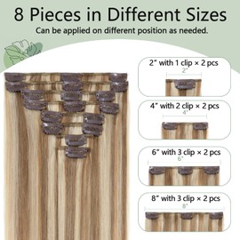 S-noilite Clip in Hair Extensions Human Hair Balayage Standard Weft Short Blonde Hair 100% Real Human Hair 8 Pieces 18 Clips Straight 10"-75g Light Golden Brown/Bleach Blonde (#12/613)