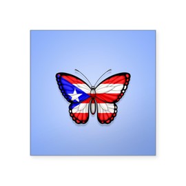 CafePress Puerto Rican Flag Butterfly On Blue Sticker Square Bumper Sticker Car Decal