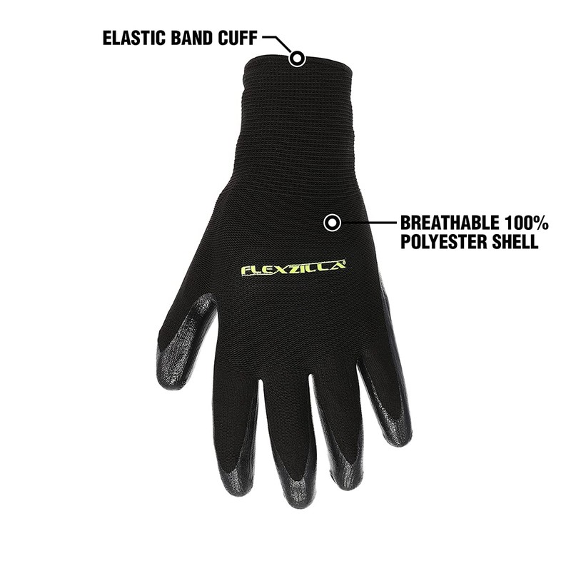 Flexzilla GC100L-6X Nitrile Dip, Black, 6-Pack, L General Purpose Glove