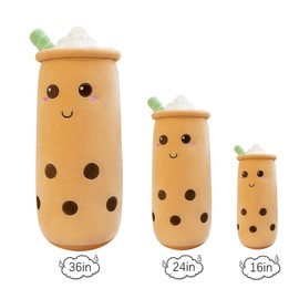 Rexinc Cute Plushies Boba Plush Boba Plushie Long Plush Pillow Bubble Tea Stuffed Animal Gift for Kids Adults (Long Brown Boba Plush,24 Inch)