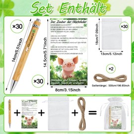 TZEKING 30 Sets Lucky Pen Gifts, Wedding Favours, Wooden Ballpoint Pen Gifts, Lucky Pen Team Gifts, Farewell Gift for Colleagues, Small Gifts for Colleagues