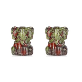 Dragon Bloodstone Elephant Statue Healing Crystal Hand Carved Figurine 2pcs Set, 1.2" Animal Figurine Worry Stone for Anxiety Relif Home Desk Decor (Dragon Bloodstone)