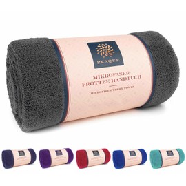 PEAQUE Microfibre Towel with Terry Cloth Structure - Set of 1 & 2, Antibacterial, Absorbent, Quick-Drying, Lightweight XXL, Sports Towel, Travel Towel, Sauna Towel, Grey, 80 x 160 cm (2 Pieces)