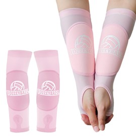 1Pcs Volleyball Arm Sleeves, Volleyball Arm Guards with Protective Pads & Thumb Hole, Passing Hitting Forearm Sleeves Women (Pink, L)