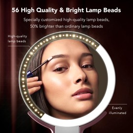LitBear - Espejo de maquillaje de viaje con luces, recargable de doble cara 10 x / 1 x espejo de aumento, espejo de belleza iluminado portátil, iluminación de 3 colores, visualización táctil