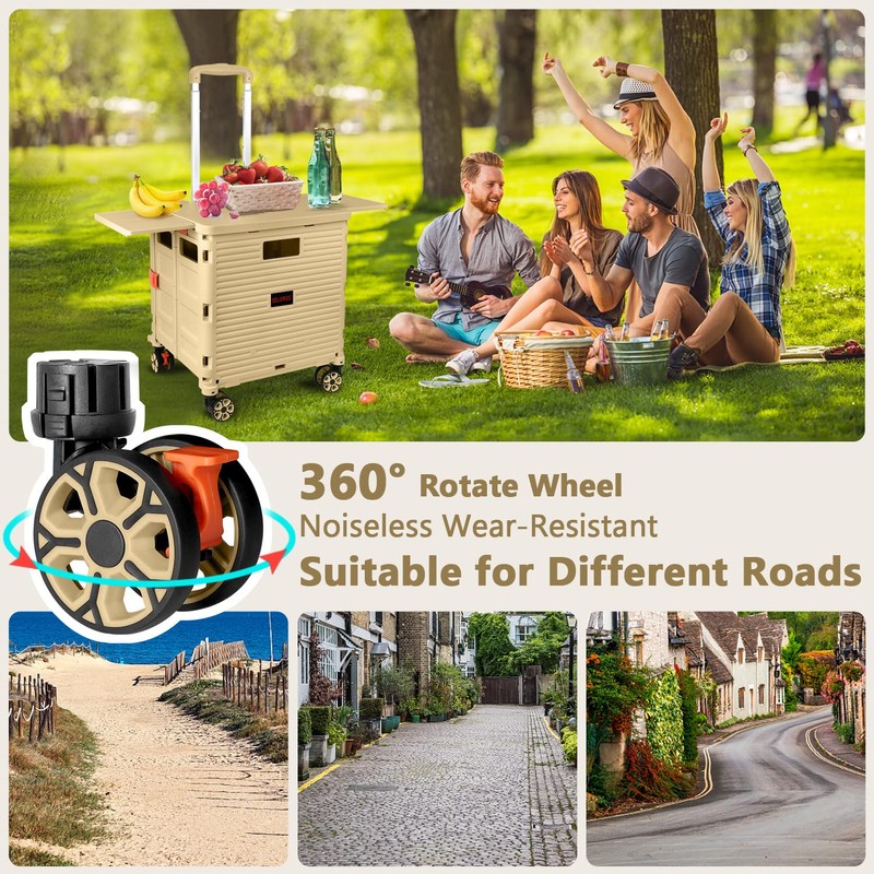 Foldable Utility Cart Collapsible Portable Crate Rolling Carts with Wheels