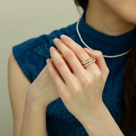 Affolace Stackable Rings for Women Non Tarnish, 14K Gold Plated Spinelli Kilcollin Ring Dainty CZ Rings Multi Chunky Silver Gold Ring Mixed Metal Stacking Rings Set Gold Jewelry for Women Ring Size 8