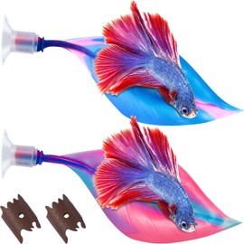 WILLBOND 2 Pieces Silicone Betta Fish Bed Leaf Hammock Betta Fish Tank Accessories, Practical Resting Spot, No Bpa, Comfortable and Safe(Blue, Pink)