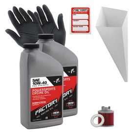 Factory Racing Parts Oil Change Kit compatible with Honda ATC125M, TRX125A – Includes 2 Quarts of 10W-40 Full Synthetic Oil, 1 Filter, 1 Crush Washer, 1 Funnel, 1 Oil Change Sticker