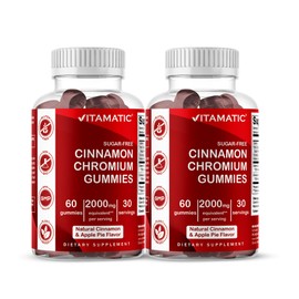 Vitamatic Sugar-Free Chromium Gummies with Ceylon Cinnamon – 2000 mg Equivalent Per Serving (from Extract 83 mg) – Non-GMO, Gluten-Free – 60 Vegan Gummies – 2 Pack