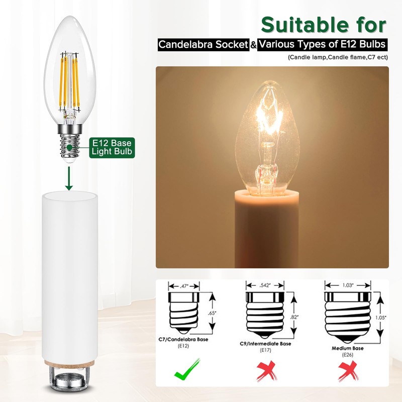 2.6 Inch Tall White Plastic Candle Covers Sleeves Chandelier Socket