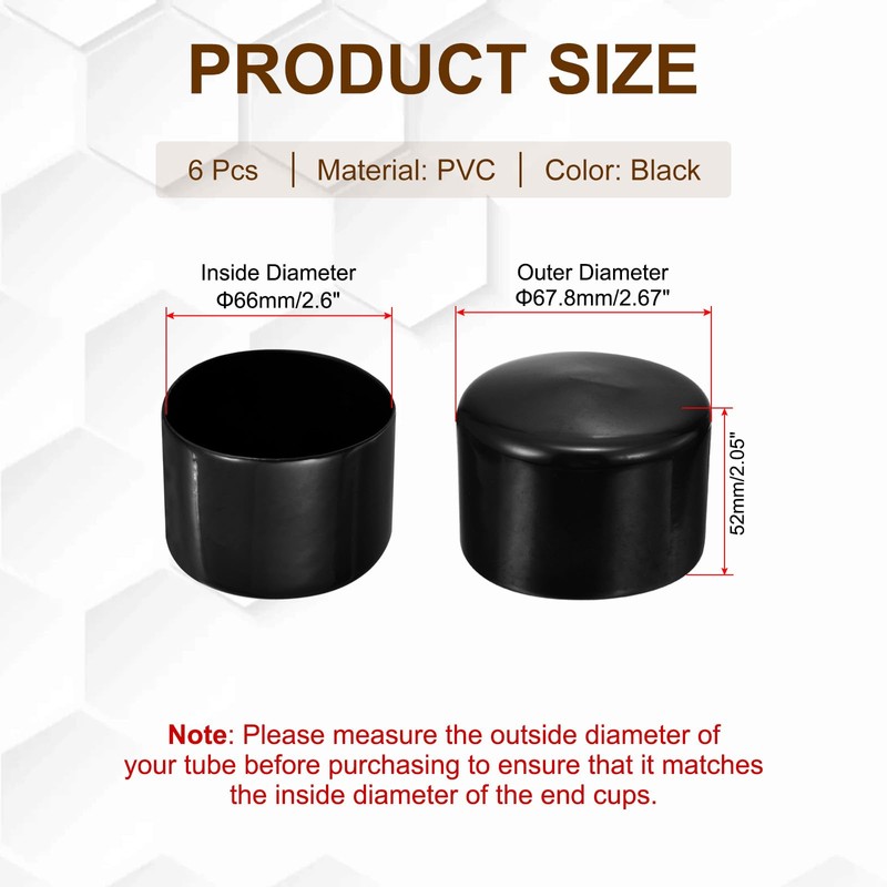 PATIKIL 66mm/2.6" Rubber End Caps, 6 Pcs Screw Caps Covers