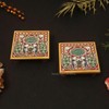 Handicrafts Paradise Marble Chowki Pair with Peacock Design Painted