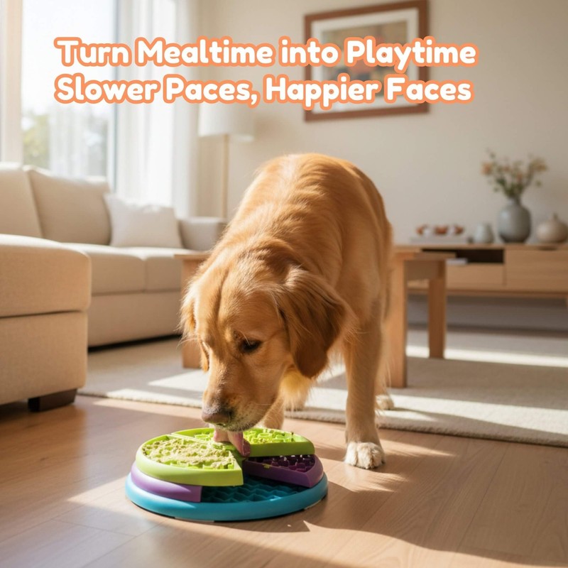SOLDAY 3-Layer Slow Feeder Dog Bowl with Interactive Puzzle &