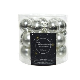 Dose mit 24 Stück Glaskugeln mit 25 mm Durchmesser, Silber