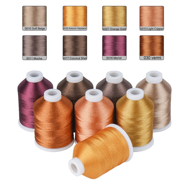 Simthread Brown Embroidery Thread 8 Madeira Colors 550Yards, 40wt 100% Polyester for Brother, Babylock, Janome, Singer, Pfaff, Husqvarna, Bernina Machine
