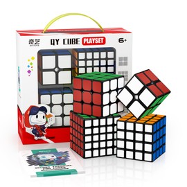 ROXENDA Magic Cube Set, Speed Cube Set with 2 x 2, 3 x 3, 4 x 4, 5 x 5 Rubik's Cube with Gift Box, Secret Tutorial for Speed Cube (Sticker Cube)