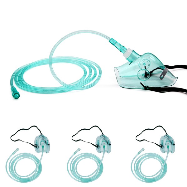 Adult Europe Standard Oxygen Mask with 6.6' Tubing and Adjustable Elastic Strap - 3 Packs - Size L+