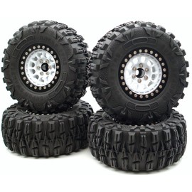 RC 2.2 Beadlock Wheel & Tire Set (4-Piece) Upgrades Accessories Rims for 1/10 SCX10 Wheels TRX4RC4WD and D90 RC Crawler Axial Remote Control Car (White & Black)