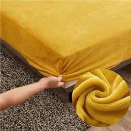 Velvet Fitted Sheet 90 x 200 cm Warm Winter Terry Cloth Fitted Sheets, Highdi Microfleece Fleece Yellow Fitted Sheet 90 x 200 cm Box Spring Bed Sheet for High Mattress Base Height 25-30 cm