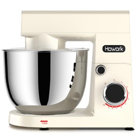 HOWORK Stand Mixer,10+p Speeds With 5.5QT Stainless Steel Bowl,Dough Hook, Wire Whip & Beater,for Most Home Cooks,Cream White