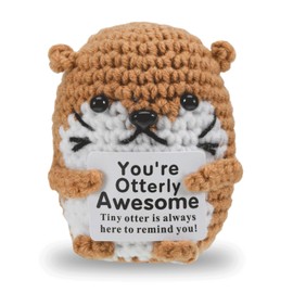 iewrtcin Positive Crochet Otter, Mini Emotional Support Plush, Cute Knitted Sea Otter Toy, Cheer Up Gift for Friends & Coworkers, Gifts for Women & Graduation Birthday Presen