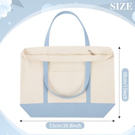 Sunnymove 4 Pcs Large Canvas Tote Bags Bulk with Top Zipper Closure, Reusable Grocery Shopping Bags, Bachelorette Party DIY Gifts (Light Blue)
