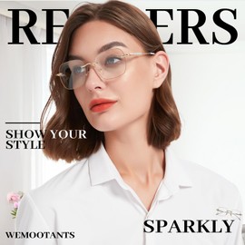 WEMOOTANTS 2 Pack Frameless Reading Glasses 1.5 for Women Square Metal Readers with Spark Gold Side