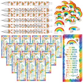 AmazingSpark 60 Sets Back to School Gifts Inspirational Rainbow Retractable Pencil and Motivational Eraser, Bookmark Motivation Encouragement Gift for Students Teacher Classroom Award Supplies