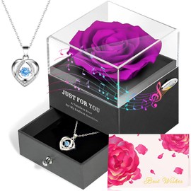 ADDWel Eternal Rose with Heart Shaped Necklace and 'You Are My Sunshine' Music Box - The Perfect Mum Grandma Wife Girlfriend Long Lasting Preserved Real Rose with Chain