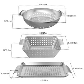 Onlyfire 3 Packs Grill Baskets, Heavy Duty Stainless Steel Perforated Vegetable Grill Baskets, 3 Piece Mini Grilling Basket Set, Grill Pan for Outdoor Grill