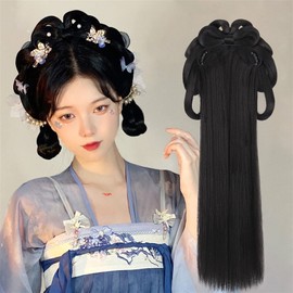 LYWBYXGS Chinese Ancient Wig Women Hanfu Wigs Headdress Photography Dance Accessory Wigs Black for Women Integrated Hair Bun High TEM (Color : #17)