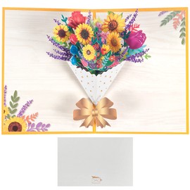 Pop-Up Card Flowers, 3D Sunflowers Greeting Card, Get Well Card for Family, Friends, Colleagues, Teachers (Birthday Card, Get Soon, Voucher, Thank You), with Message Card and Envelope