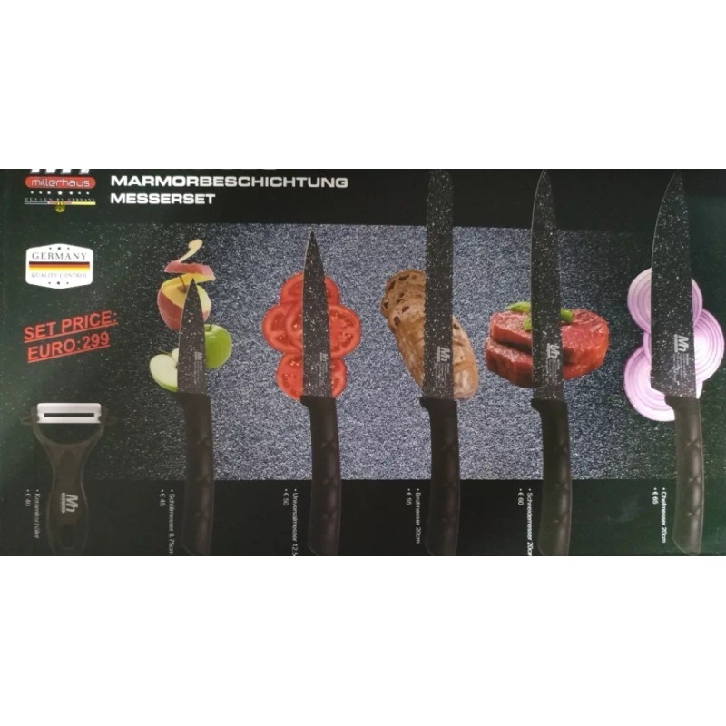 CL Set Cuchillos Millerhaus Pro Line Recubrimiento Ceramica Neg