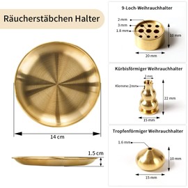 qingmeng Incense Stick Holder, 4-in-1 Incense Holder, Brass Smoker Stick Holder, 9 Hole Incense Holder, Incense Burner for Incense Sticks, Incense Cones, Meditation Accessories