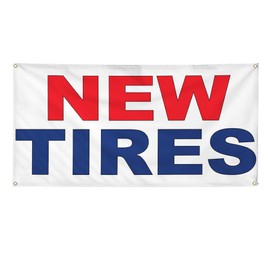 Vinyl Banner Multiple Sizes New Tires Red Blue Auto Car Repair Shop Automotive Outdoor Weatherproof Industrial Yard Signs 4 Grommets 12x30Inches