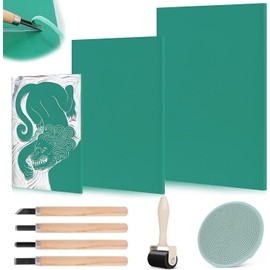 EIMZU Linoleum Panels, Lino Printing Set, 9 Pieces, A4, A5, A6, Environmentally Friendly Linoleum Plate, Soft Rubber Lino Printing Plate, Safety, Precise Printing, for Stamp Making Yourself, Printing