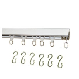 Ceiling Curtain Track Set with Wheeled Carriers and Hooks (10' in 2 Sections-White)