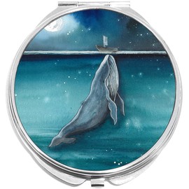 NewCharms Whale and Boat in Moonlight Compact with Mirrors - Perfect Pocket and Purse Size Folding Mirror for Applying Make Up Anywhere