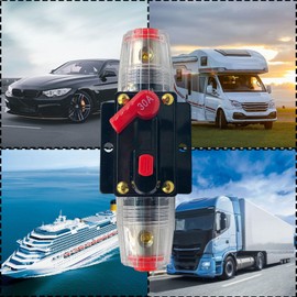 SPTSSWET Car Circuit Breaker 12V-24V DC Fuse Holder Audio Inline Circuit Breaker Reset Fuse with Manual Reset for Car Marine Trolling Motors Audio Solar Inverter System (30A)