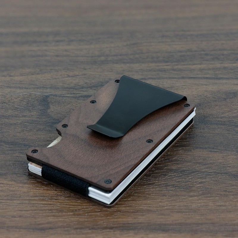 MADERICO Men's Wooden Wallet Minimalist Elegant Metal Clip Credit Card