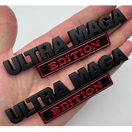 Pair Set Ultra MAGA Edition Emblems 3D Metal Badges Decals Stickers Nameplate Exterior Auto Body Decor Embossed for Car, Truck (Black Red)