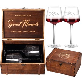 SIPBYSOP Modern Wine Glasses Set with Wooden Gift Box – Elegant Gift for Women, Friends or Newlyweds