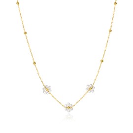 Candyfancy Daisy Chain Pearl Necklace Flower Pendant Choker Necklace for Women Girls 40 + 5 cm, Stainless Steel, No Gemstone