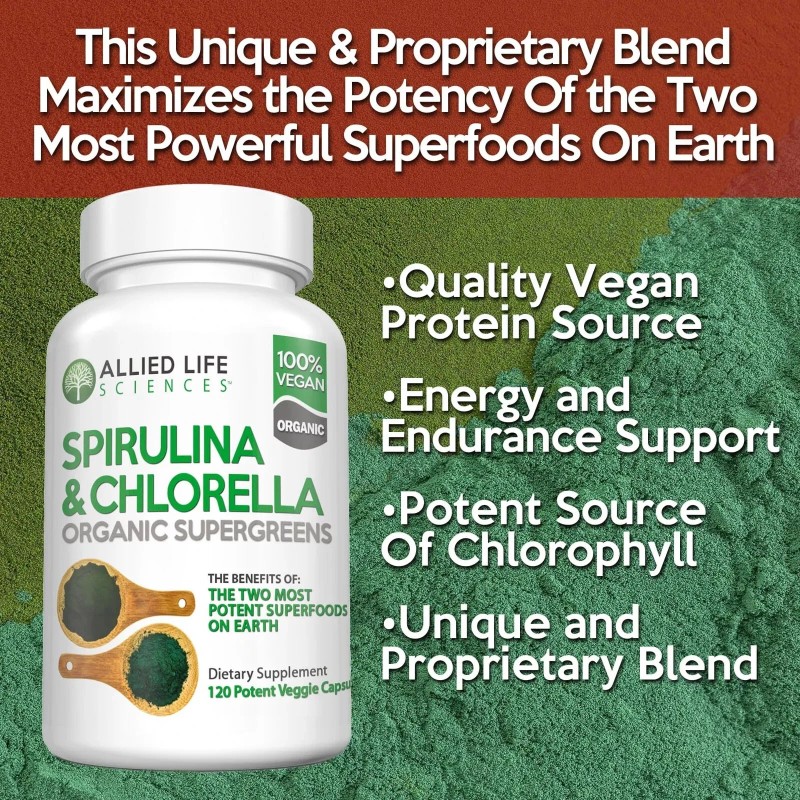 Allied Life Spirulina and Chlorella | Organic Chlorophyll Vegan Protein