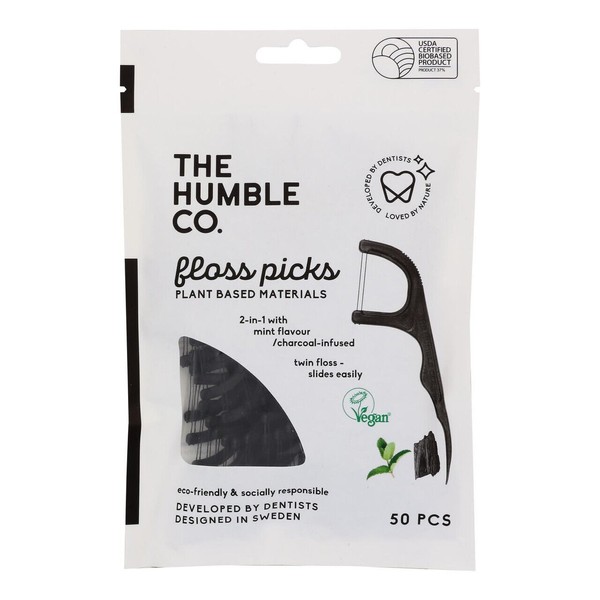 The Humble Co. - Floss Picks (Plan-Based) Mint/Charcoal 50 pcs ( 2 Pack )