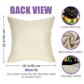 Fahrendom Mardi Gras Decorative Throw Pillow Covers 18 x 18 Set of 4, Black Cat Goldendoodle Dog Paw Print Fleur De Lis Outdoor Pillowcase, New Orleans Carnival Cushion Case Home Decor Pet Lover Gifts