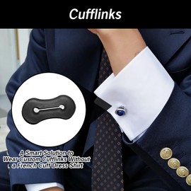 UAIAGM 8Pcs Shirt Cuffs Cufflinks Adapters CuffStyle Dress Shirt Cuff Links with Button Covers French Cuff Shirts for Men Cufflink Holes for Men's Dress Shirts(Black)