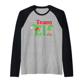 Team Elf Elf Elf Elf Christmas Elf Xmas Santa Claus Raglan Baseball Tee
